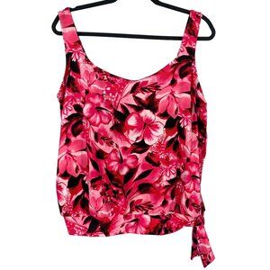 Swimsuits For All Tankini Womens 16 Pink Black Floral Built in Shelf Bra